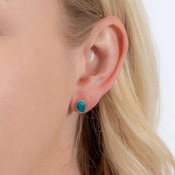 Oval Turquoise Stone Stud Earrings