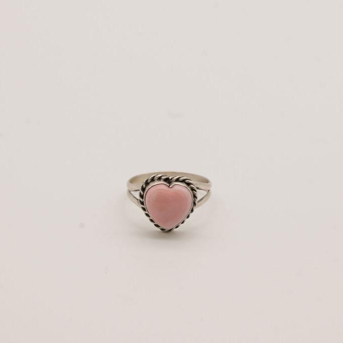 Pink Conch and Sterling Silver Heart Rings