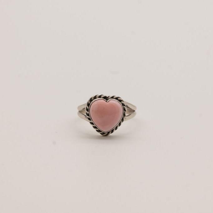 Pink Conch and Sterling Silver Heart Rings