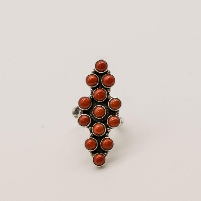 Native American Sterling Silver and Red Coral Adjustable Ring