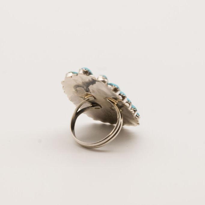 Sterling Silver And Turquoise Cluster Ring- Size 7