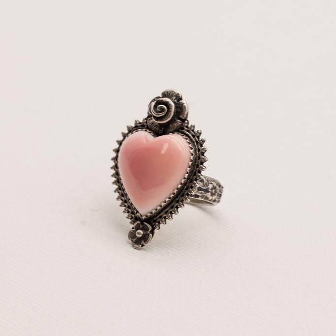 Pink Conch Heart Ring-Size 6