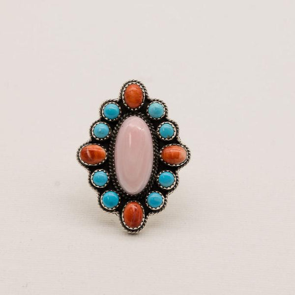 Handcrafted Native American Multi Stone Adjustable Ring