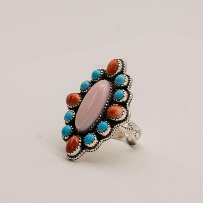 Handcrafted Native American Multi Stone Adjustable Ring