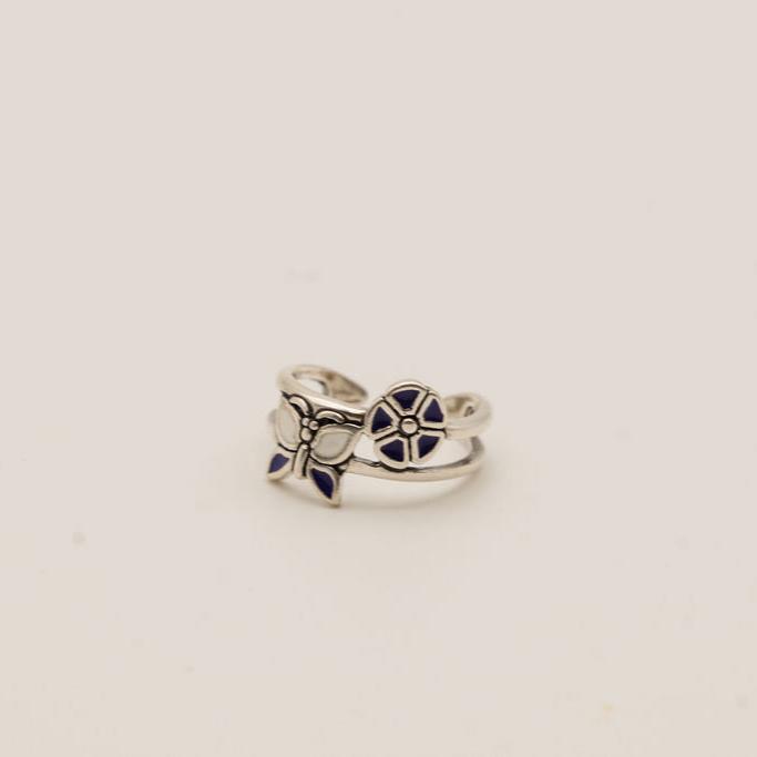 Purple Butterfly and Flower Sterling Toe Ring