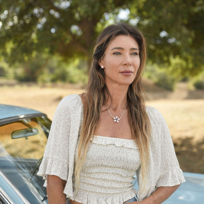 Native American Pink Conch Sterling Silver Flower Necklace