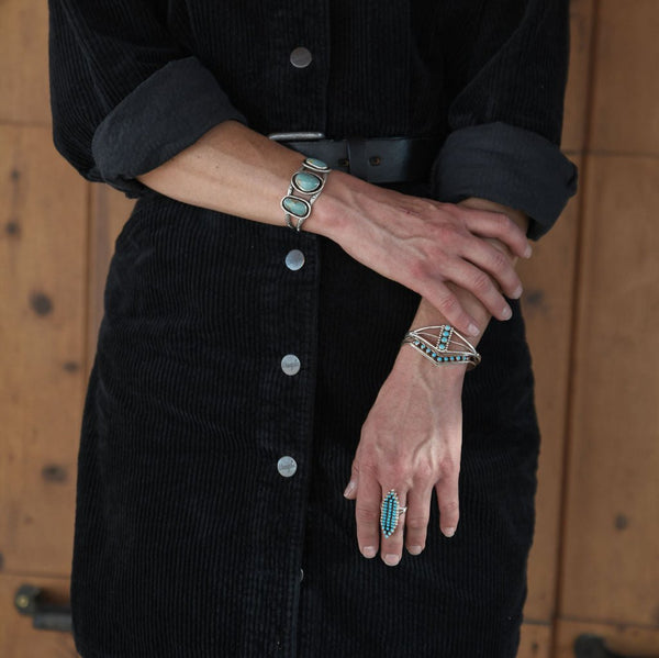 Handmade Sterling Silver Petit Point Turquoise Bracelet