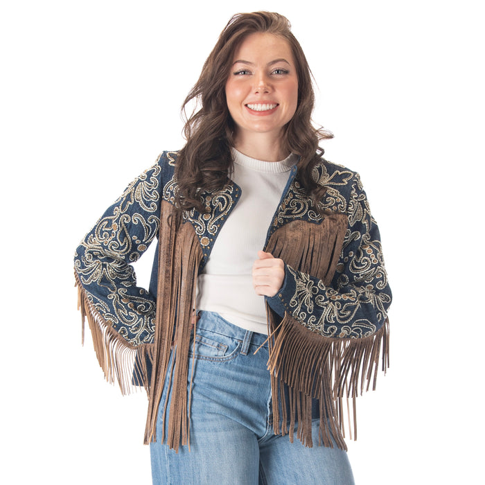 Scully Fringe Denim Embroidered Jacket