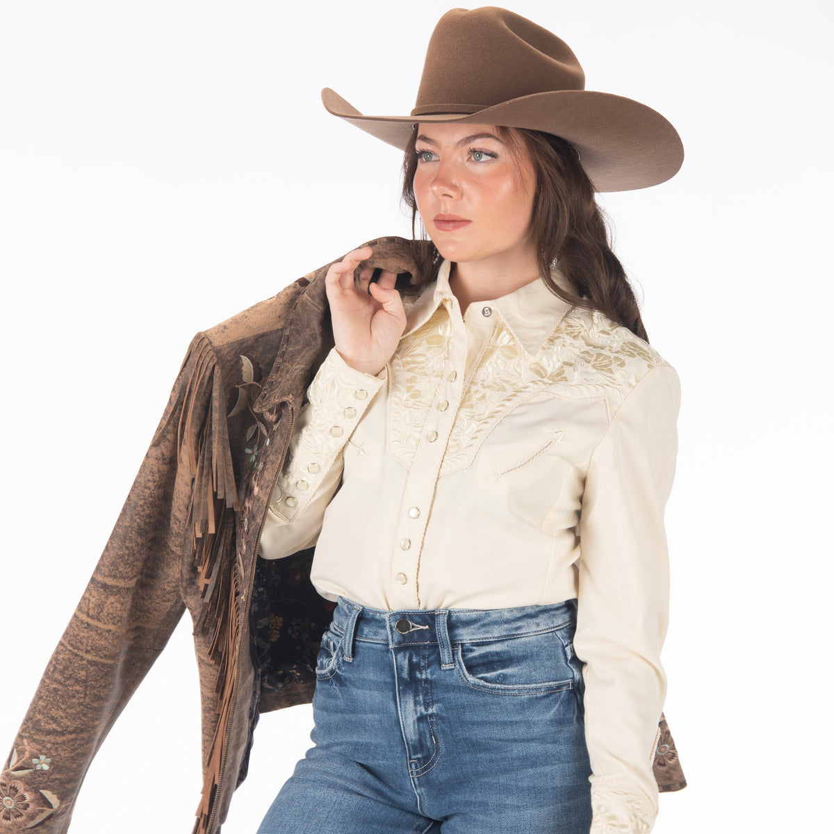 Women's Scully Ivory Floral Tooled Embroidered Shirt