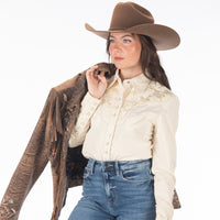Women's Scully Ivory Floral Tooled Embroidered Shirt