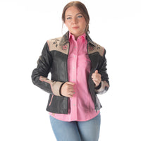Scully Ladies Black & Tan Leather Zip Up Jacket