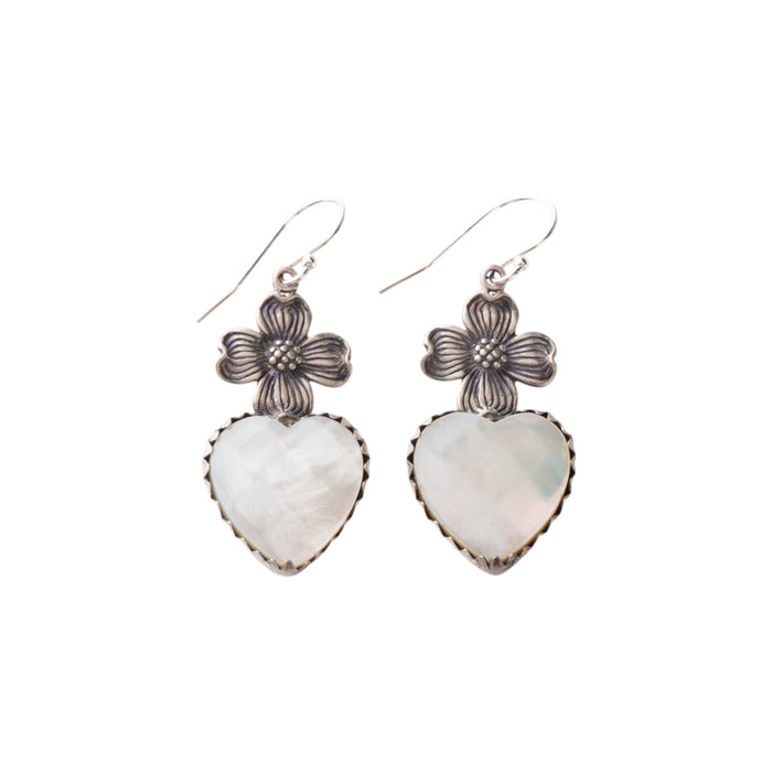 Sterling Silver Mother of Pearl Flower and Heart Earrings