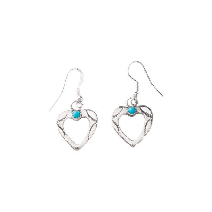 Sterling Silver Navajo Turquoise Heart Earrings