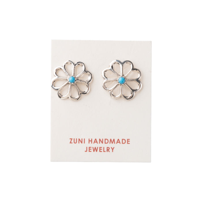 Zuni Sterling Silver Turquoise Flower Earrings