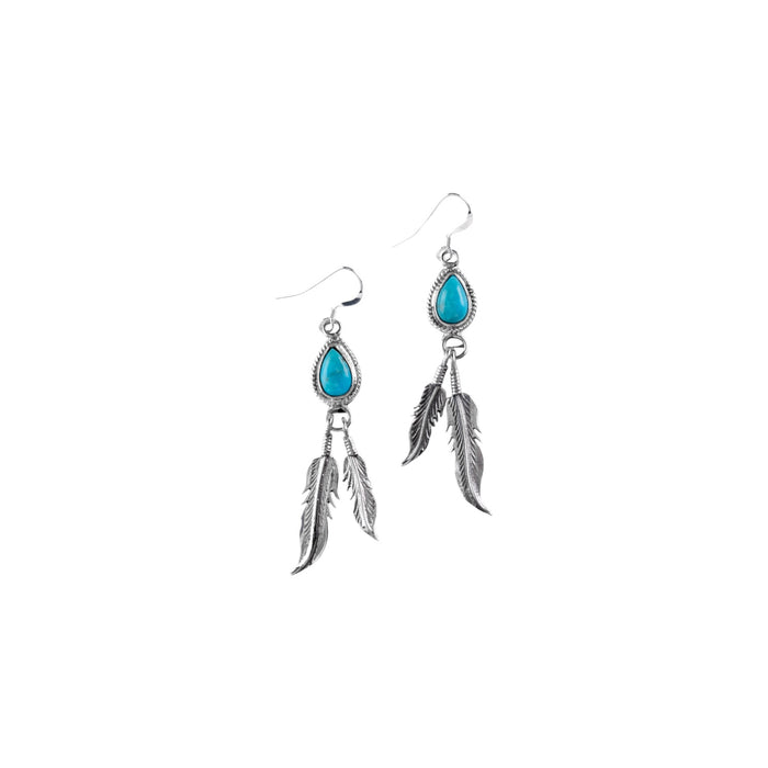 Turquoise and Sterling Silver Double Feather Earrings