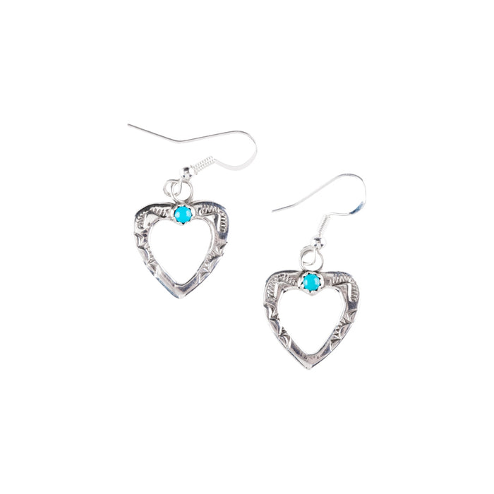 Sterling Silver Navajo Turquoise Heart Earrings