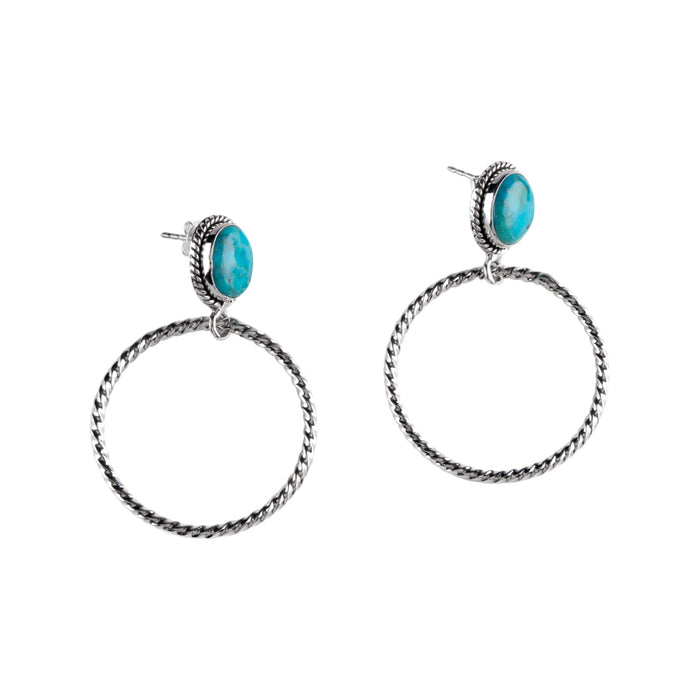 Sterling Silver Turquoise Hoop Earrings
