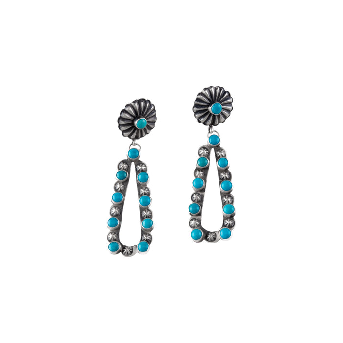 Sterling Silver Turquoise Teardrop Concho Earrings