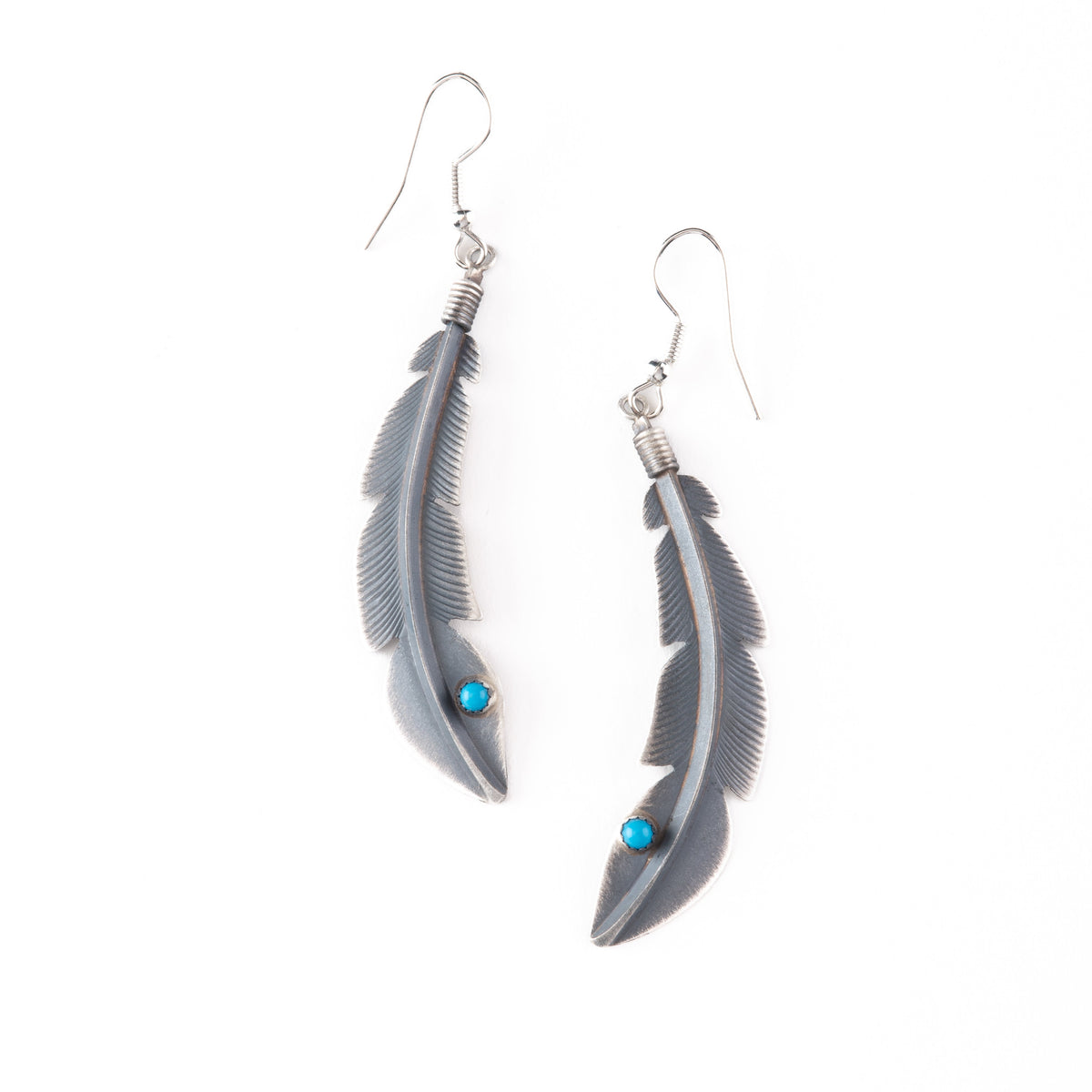 Sterling Silver Turquoise Feather Earrings