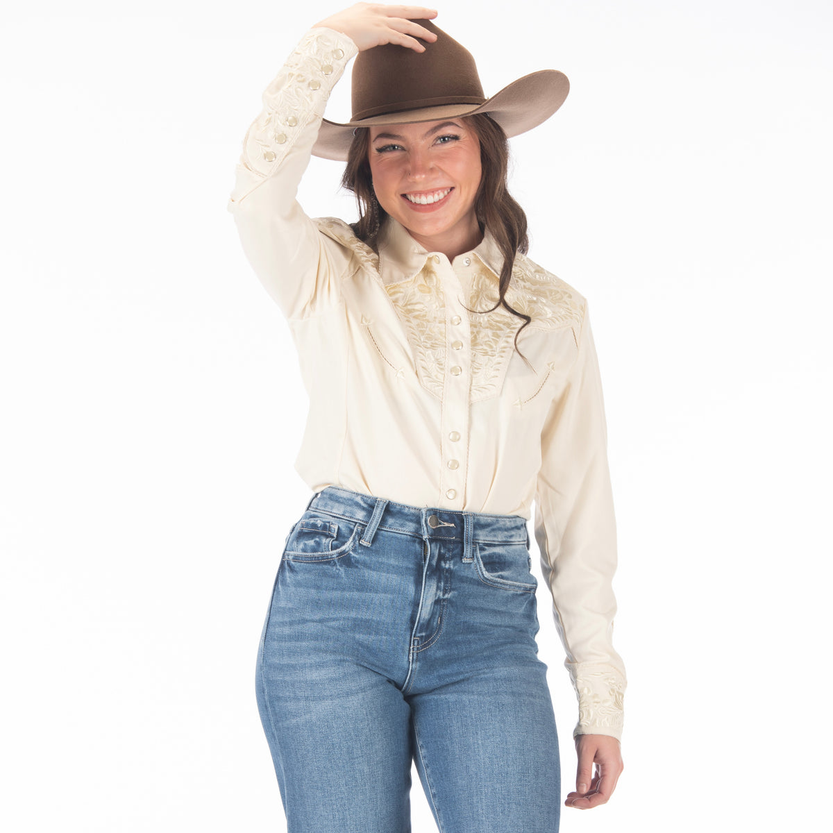 Women's Scully Ivory Floral Tooled Embroidered Shirt