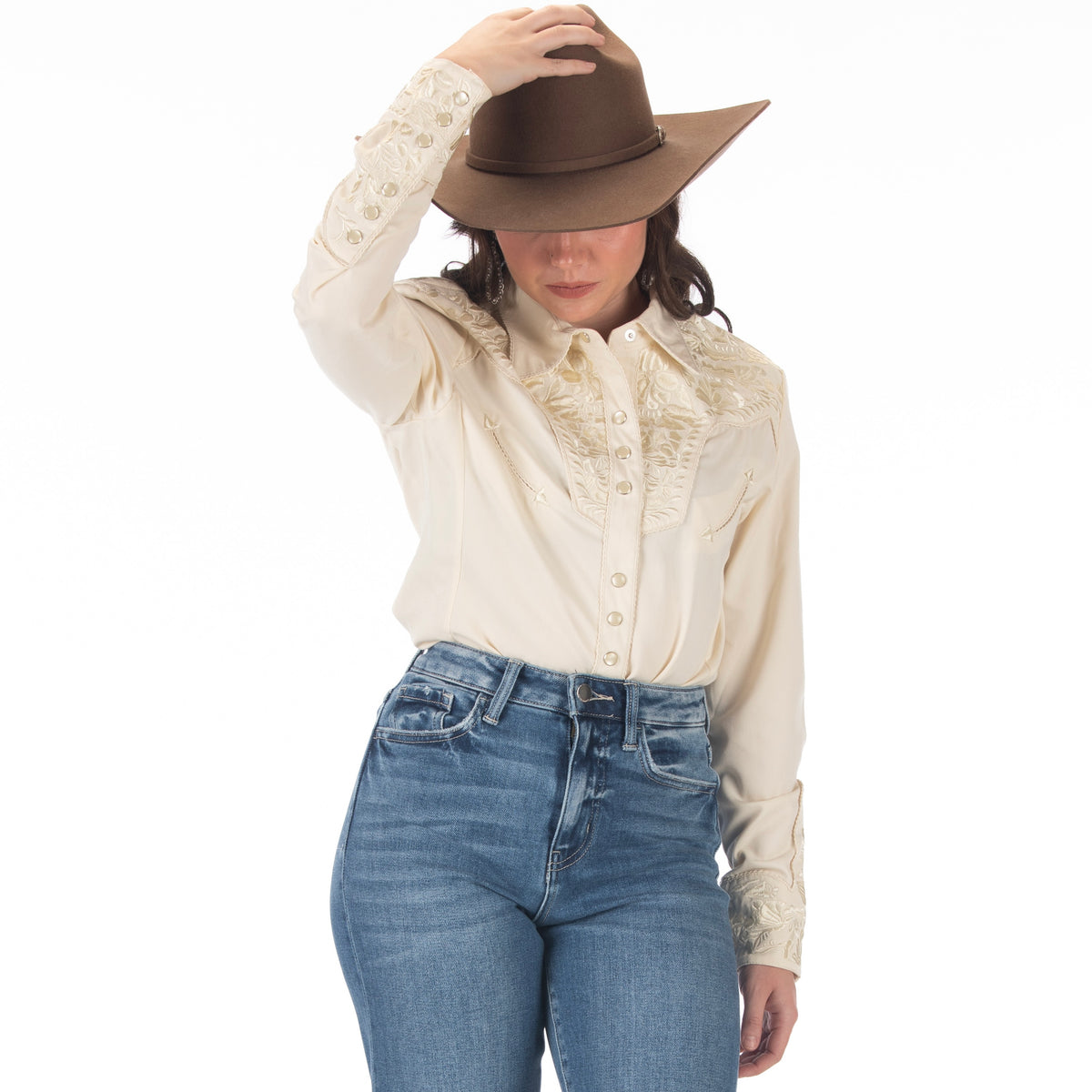 Women's Scully Ivory Floral Tooled Embroidered Shirt