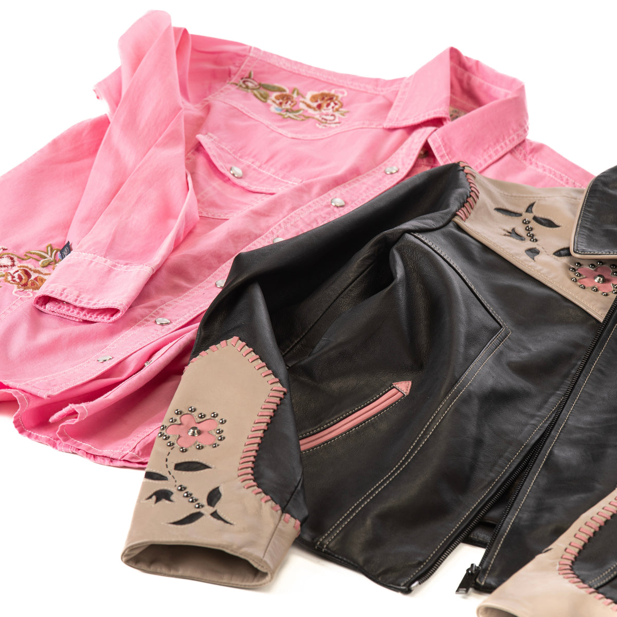 Women's Pink Denim Floral Embroidered Western Rockmount Shirt