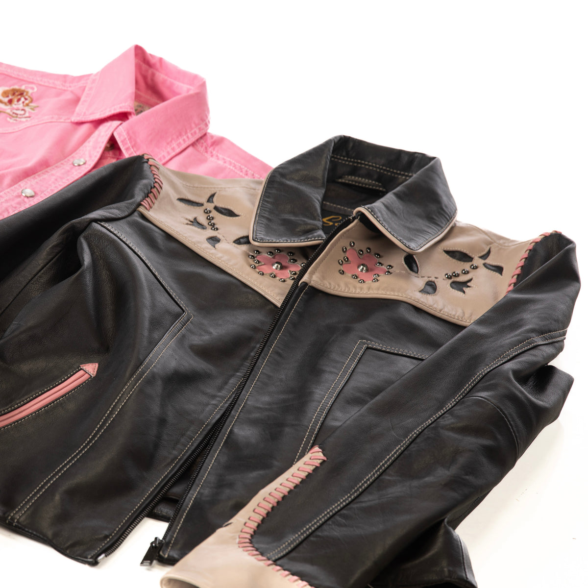 Scully Ladies Black & Tan Leather Zip Up Jacket