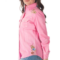 Women's Pink Denim Floral Embroidered Western Rockmount Shirt