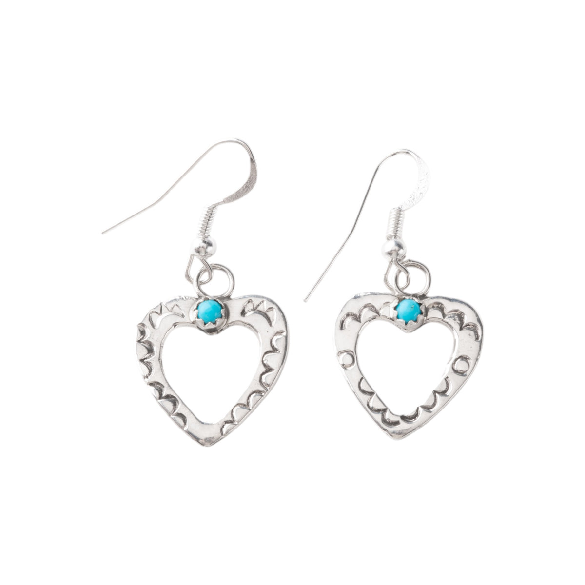 Sterling Silver Navajo Turquoise Heart Earrings