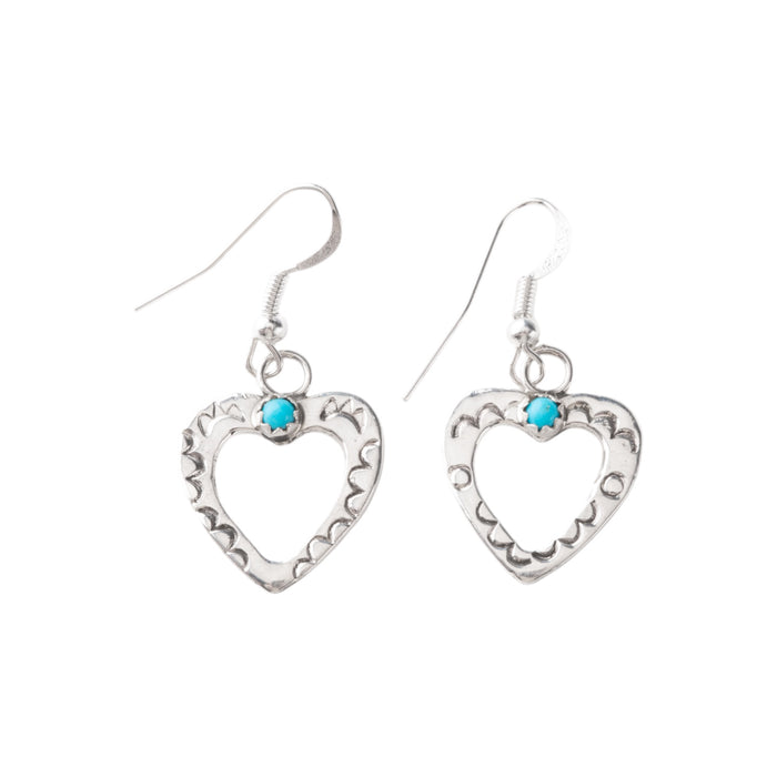 Sterling Silver Navajo Turquoise Heart Earrings