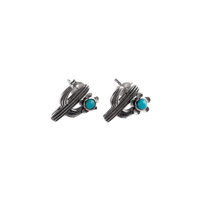 Sterling Silver Saguaro Cactus Flower Earrings with Turquoise