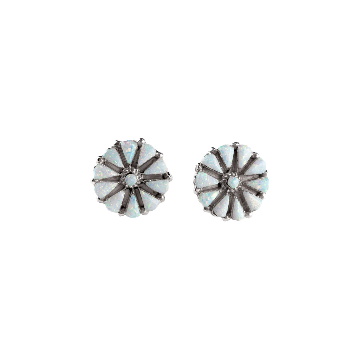 Sterling Silver White Opal Flower Earrings
