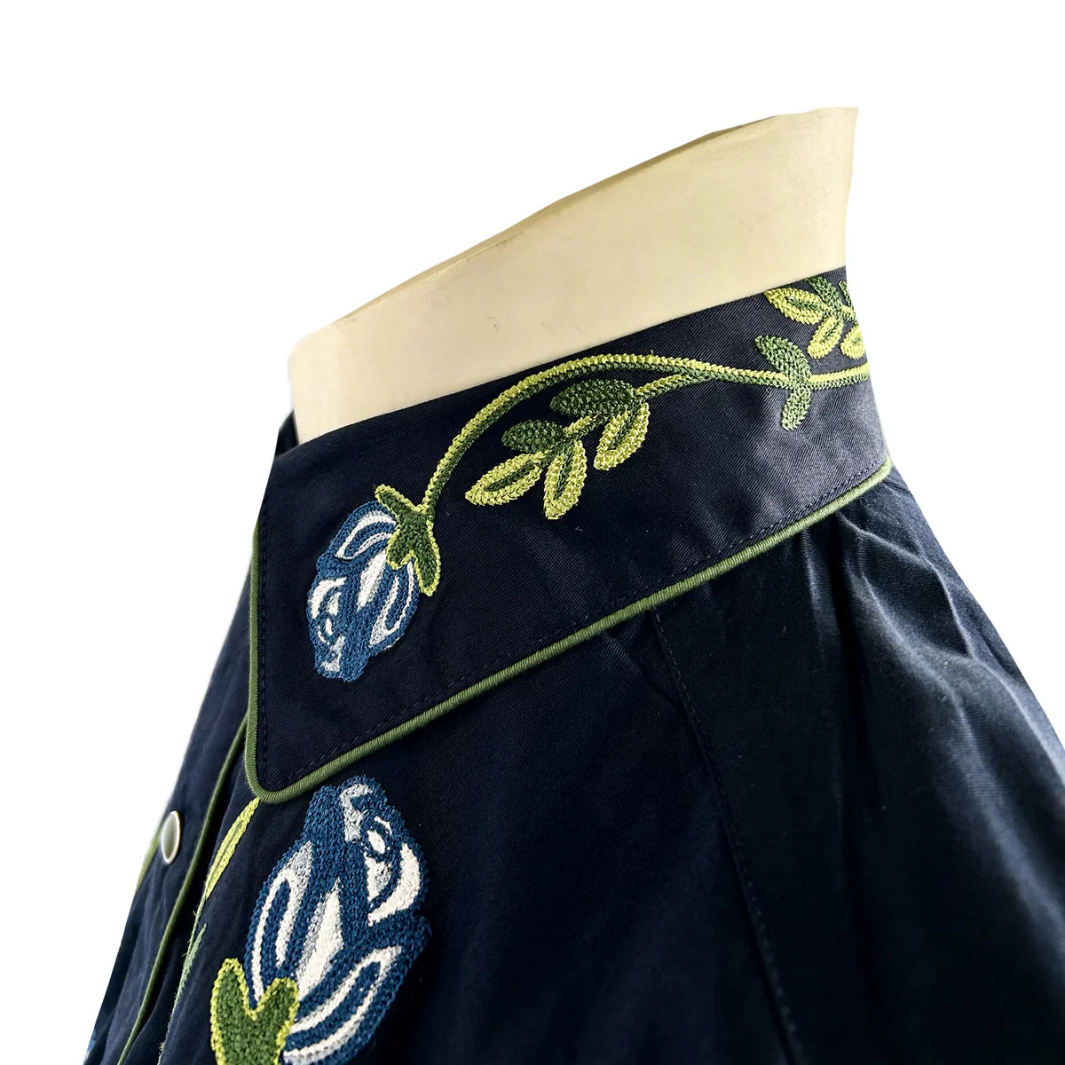 Men's Vintage Navy Floral Crochet Embroidered Western Rockmount Shirt