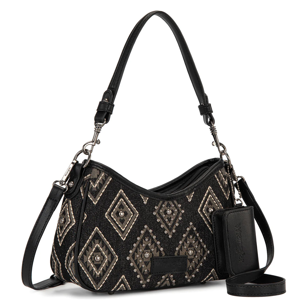 Wrangler Aztec Studded Shoulder Bag With Mini Pouch Black