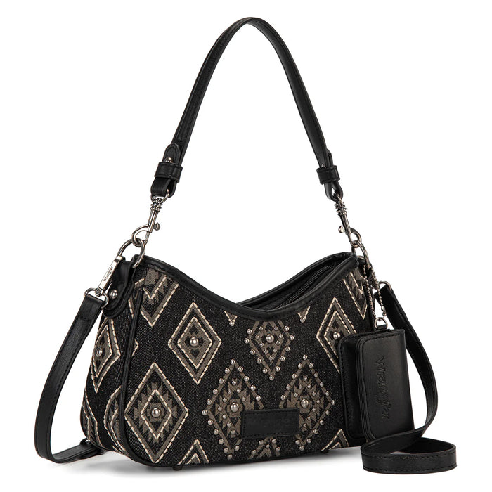Wrangler Aztec Studded Shoulder Bag With Mini Pouch Black