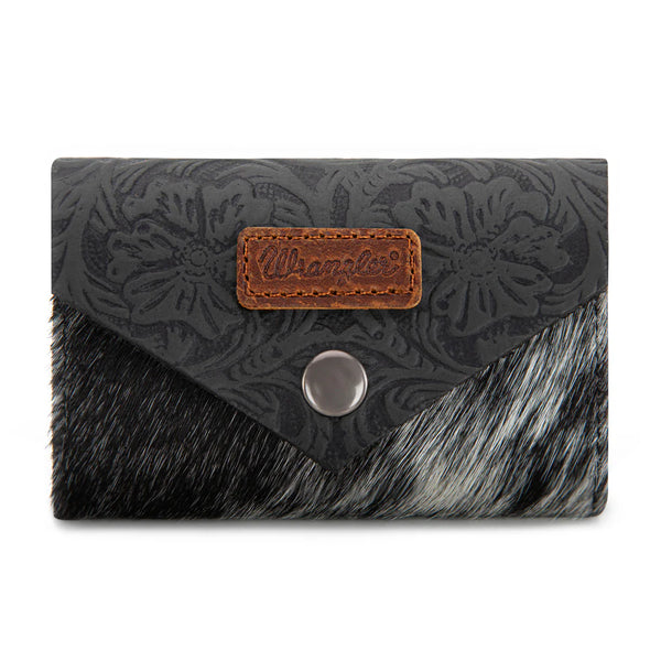 Wrangler Cowhide Floral Tooled Card Holder