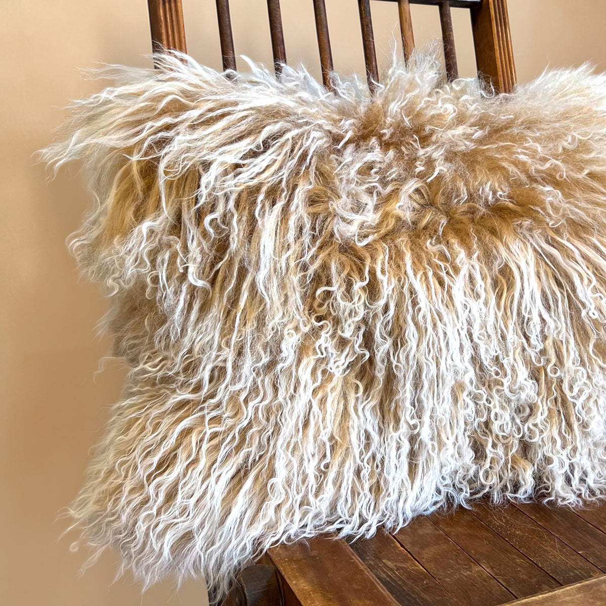 Tibetan Lamb Fur Pillow - Caramel