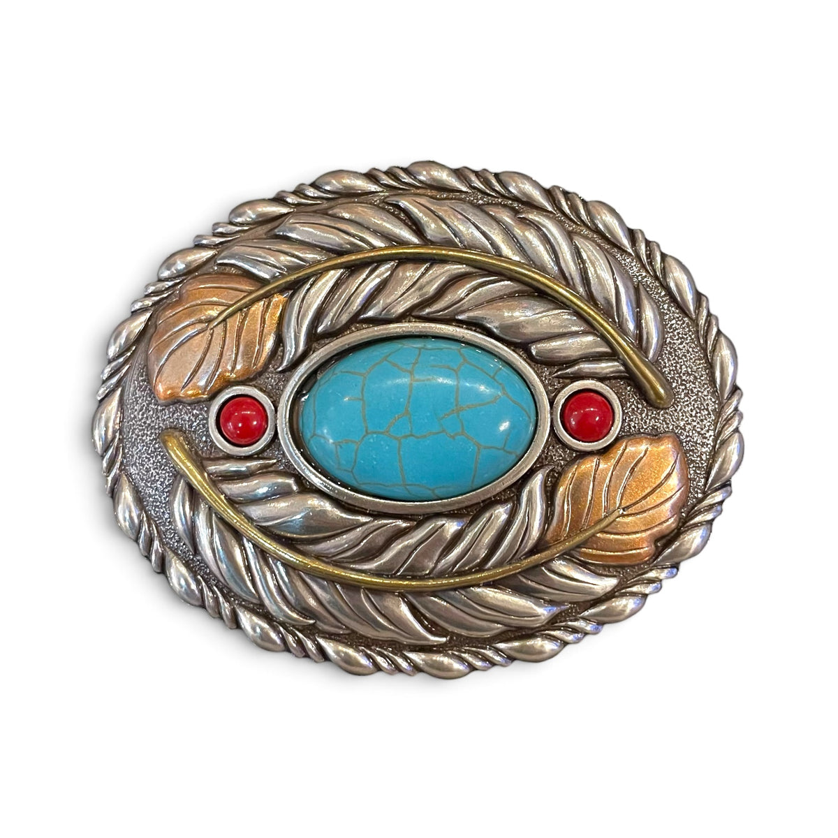 Blazin Roxx Oval Turquoise Feathers Buckle