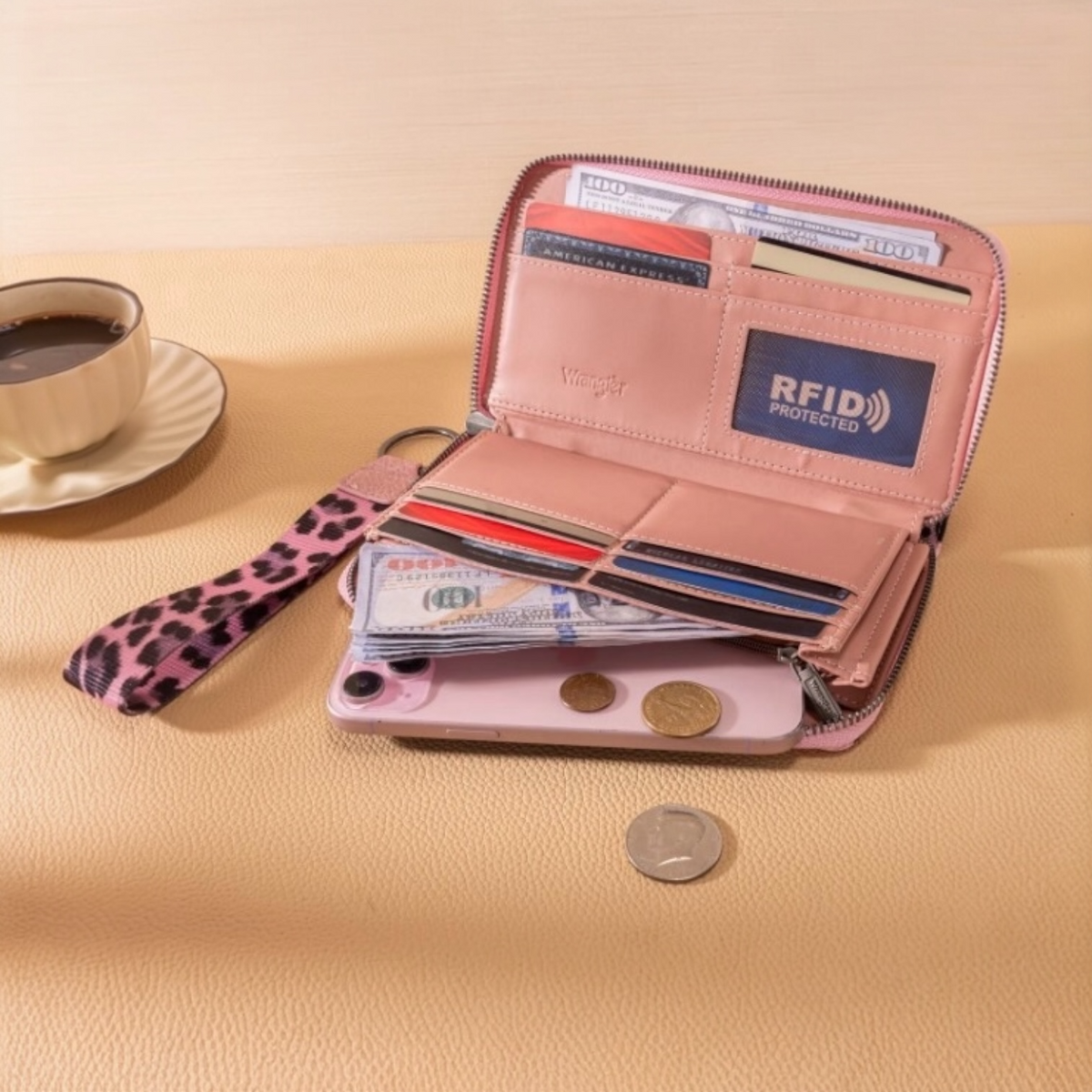 Leopard Print Zip Wallet Wristlet