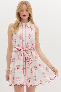 Red Floral Embroidered Sleeveless Mini Dress