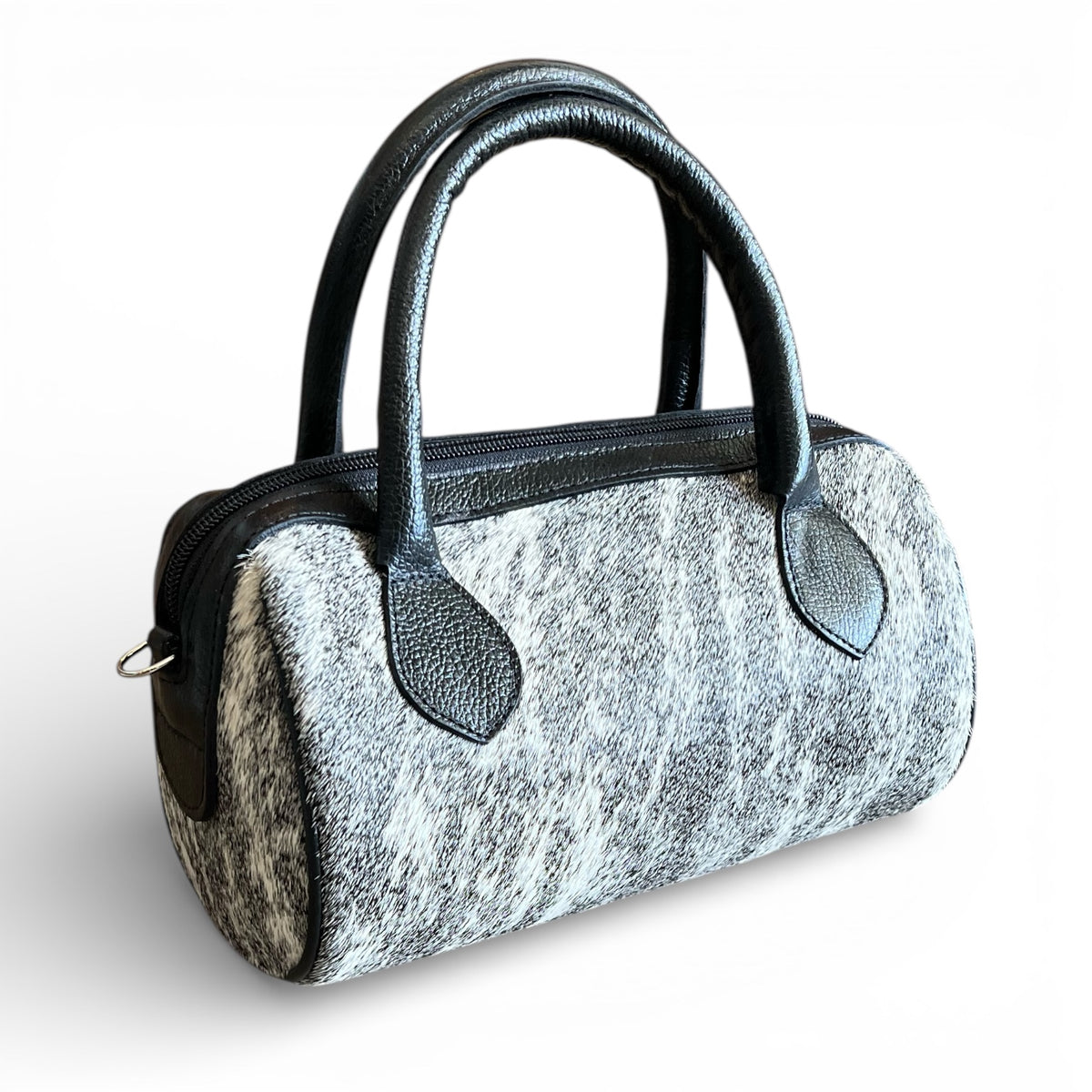 Genuine Cowhide Mini Duffle Purse with Crossbody Strap