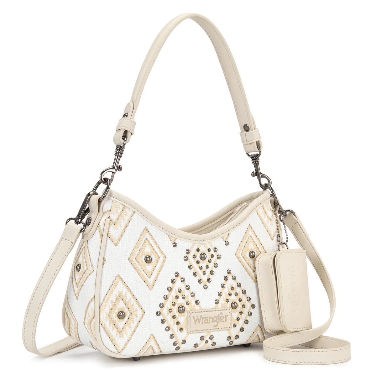 Wrangler Aztec Studded Shoulder Bag With Mini Pouch Beige
