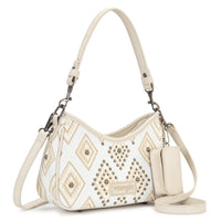 Wrangler Aztec Studded Shoulder Bag With Mini Pouch Beige