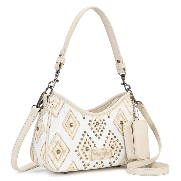 Wrangler Aztec Studded Shoulder Bag With Mini Pouch Black Beige