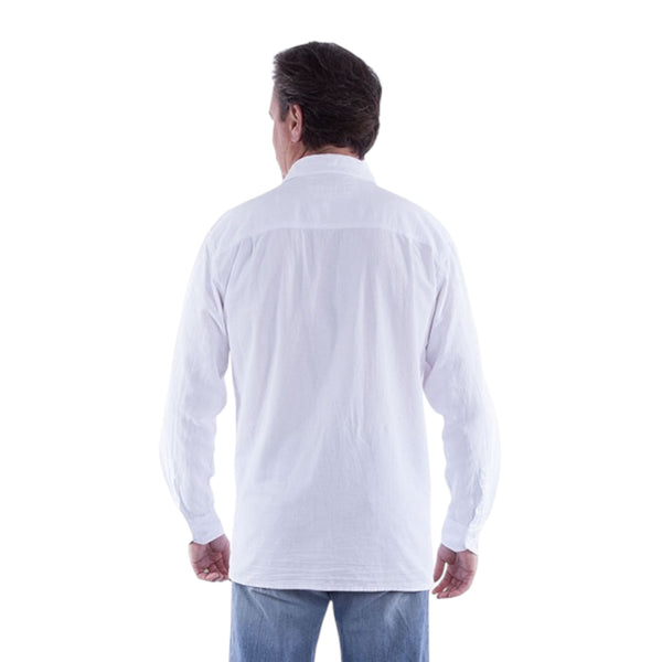 This lightweight and soft cotton shirt features two front panels with tone on tone paisley embroidery on either side of placket. It has a front button closure and point collar. 100% cotton.