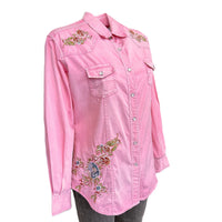 Women's Pink Denim Floral Embroidered Western Rockmount Shirt