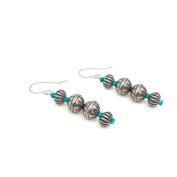 Navajo Pearls And Turquoise Stack Earrings