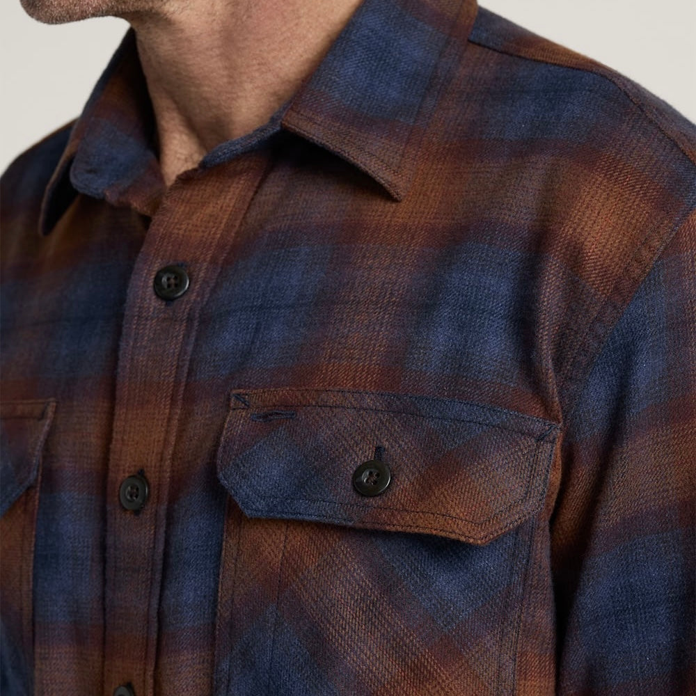 MEN'S PENDLETON PLAID BURNSIDE COTTON FLANNEL SHIRT-NAVY/BRICK PLAID