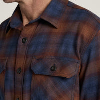 MEN'S PENDLETON PLAID BURNSIDE COTTON FLANNEL SHIRT-NAVY/BRICK PLAID