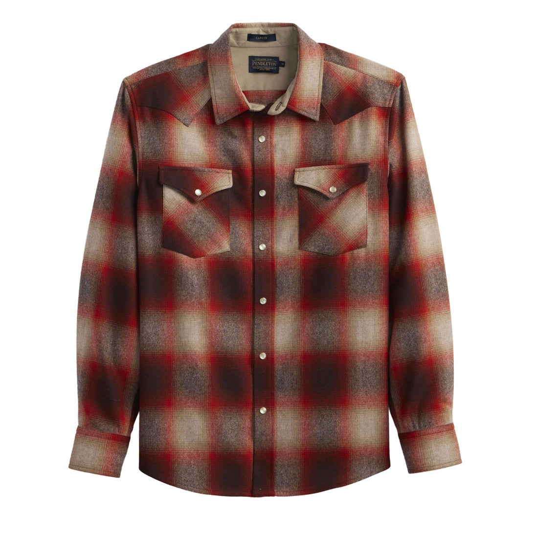 Men’s Pendleton Plaid Snap-Front Western Canyon Shirt - Red/Tan Ombré